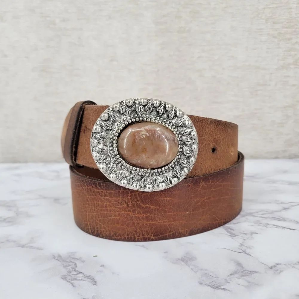 Sonoma Brown Leather Belt with Silver Buckle Western Boho Cowgirl